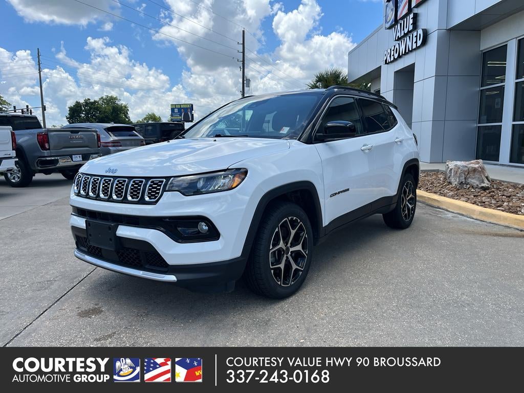 2025 Jeep Compass Limited in Bright White Clearcoat — front three-quarter view