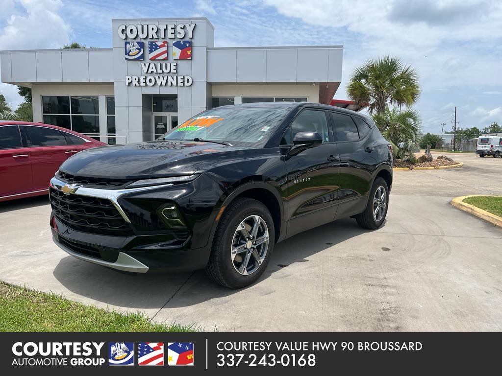 2025 Chevrolet Blazer LT in Black — front three-quarter view